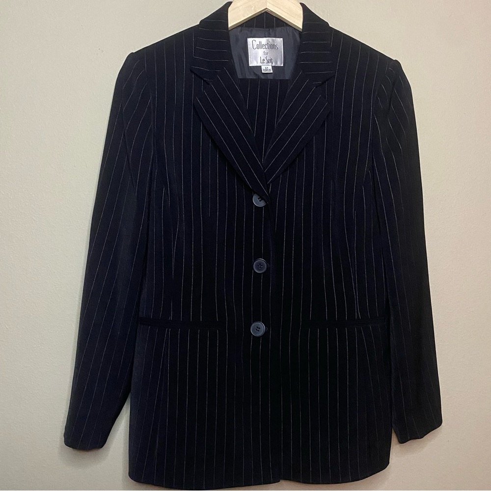 Le Suit Pinstriped Pant Suit Women 6P Black White Lined Office Corporate